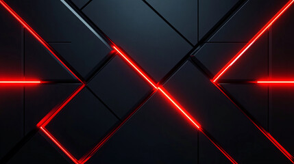 Modern Black Tiles with Red Neon Geometric Lines and Futuristic Design. Gamer background