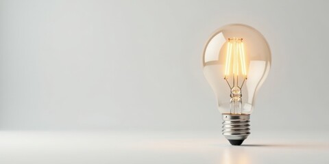 Illuminating Ideas A Single Glowing Filament Light Bulb on a Neutral Background Representing Innovation and Inspiration