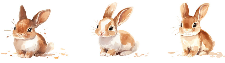 Obraz premium Three Cute Watercolor Bunny Illustrations