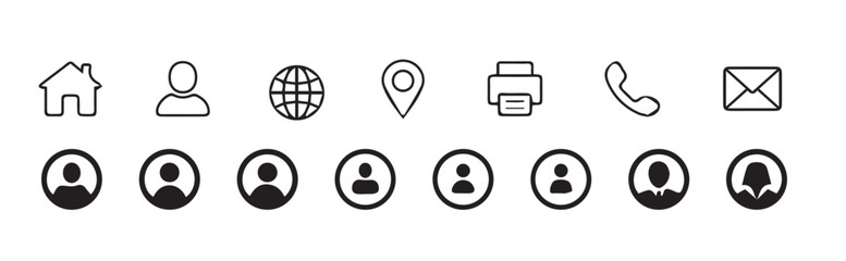 business solutions related icon sets. Web icon set. Website set icon vector. Name, phone, mobile, place, location, mail, website and message card sign.