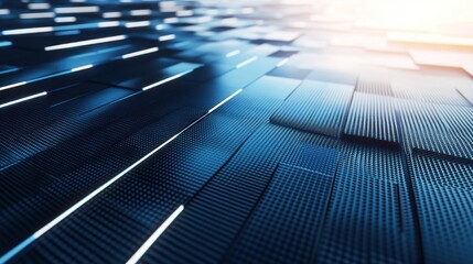 Abstract blue metallic surface with glowing lines.