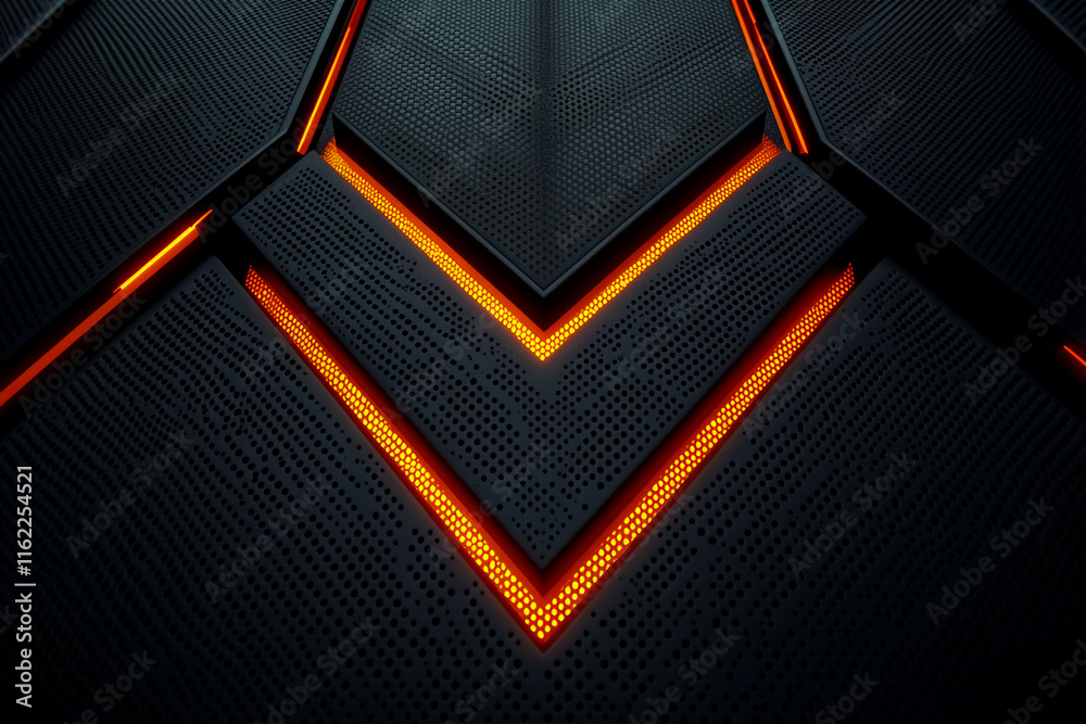 Poster futuristic abstract surface with orange illuminated chevron design. gamer background