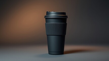 A single black disposable coffee cup stands alone