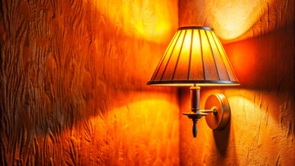 Glowing Orange Wall Lamp: Warm Light in Rustic Interior - Stock Photo