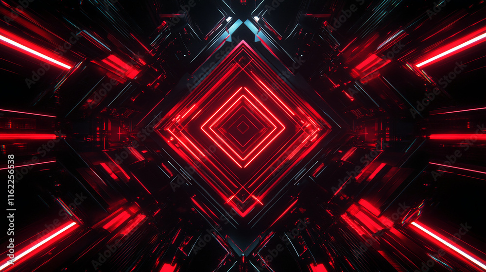 Poster futuristic red and black symmetrical 3d abstract design with geometric elements. gamer background