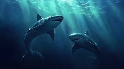 Naklejka premium Dramatic Underwater Scene with Swift Predators