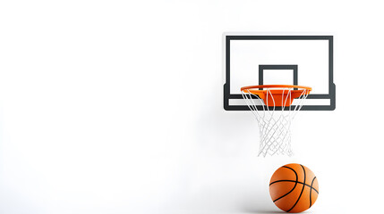 Minimalist clipart of basketball hoop and ball on white background, showcasing sports equipment and simplicity