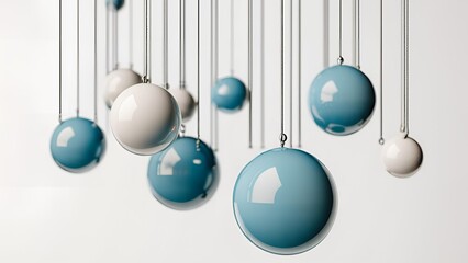 Suspended spheres depicted in a 3D graphic with a white background