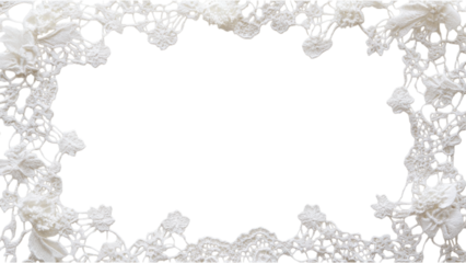 Lace Ribbon Square Frame, intricately woven strands create a delicate pattern on a crisp white backdrop, adding elegance and charm.