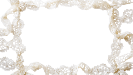 Lace Ribbon Square Frame, intricate arrangement of lace strands, delicate design, elegant white background, perfect for showcasing cherished memories