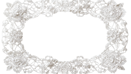Lace Ribbon Square Frame, intricate strands of lace arranged in a delicate square design on a clean white backdrop, elegant and textured.