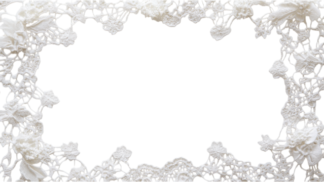 Lace Ribbon Square Frame, intricately woven strands create a delicate pattern on a crisp white backdrop, adding elegance and charm.