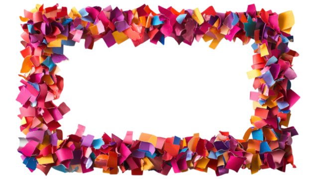 Colorful Paper Mosaic Frame, vibrant large paper scraps create a striking square pattern against a clean white backdrop, perfect for artistic displays