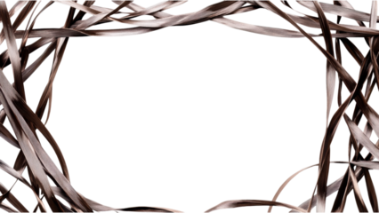 Metallic Ribbon Strands Square Frame, intricate design of metallic strands forming a square pattern against a clean white backdrop