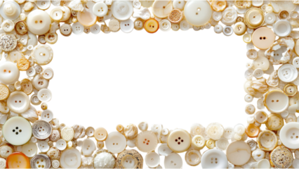 Button Mosaic Frame, vibrant arrangement of assorted buttons in a square pattern, set against a clean white backdrop, playful and unique design