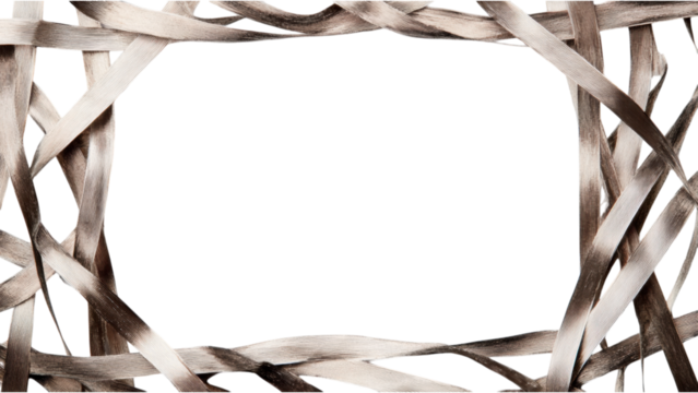 Metallic Ribbon Square Frame, intricate design of metallic strands forming a geometric pattern against a clean white backdrop