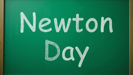 Celebration of Newton Day with chalkboard reflections in a lively classroom setting