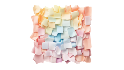 Pastel Paper Mosaic Frame, a vibrant arrangement of colorful paper scraps in a square design on a clean white backdrop