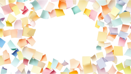 Pastel Paper Mosaic Frame, Square arrangement of colorful paper scraps on a clean white background, vibrant and textured design.