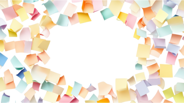 Pastel Paper Mosaic Frame, Square arrangement of colorful paper scraps on a clean white background, vibrant and textured design.
