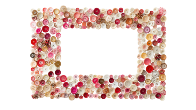 Button Art Frame, a creative display of colorful sewing buttons arranged in a square pattern on a clean white background