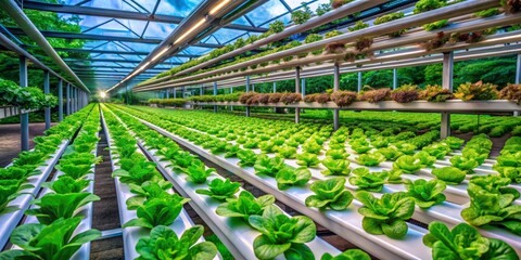 Fototapeta premium Lush Hydroponic Greens in Cameron Highlands, Malaysia: High-Resolution Stock Photo