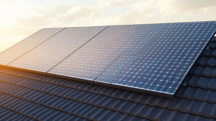 Solar panels gleaming on a roof, capturing sunlight for renewable energy.