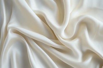 Fototapeta premium Elegant cream silk fabric draped gracefully, showcasing a soft and luxurious texture.