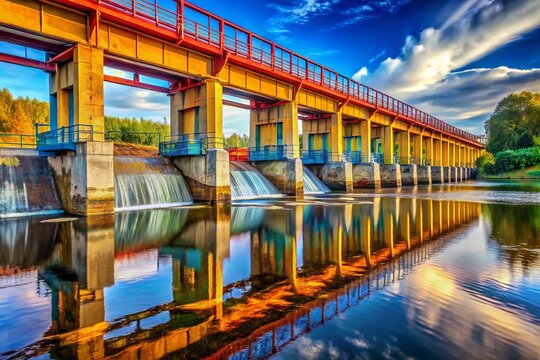 Macro Close-up of Hydrotechnical Structure, Iput River, Dobrush, Gomel Region, Belarus