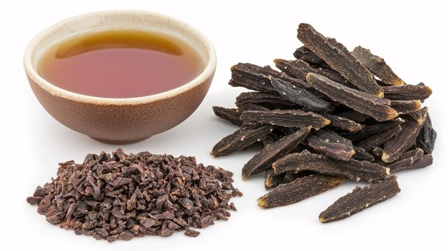 shot of copaiba balsam, emphasizing the thick, syrupy consistency and amber color. Isolated on a white background. | 