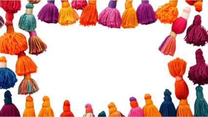 Colorful Tassel Frame, vibrant individual tassels arranged in a square pattern, set against a clean white background, adds a playful touch to any decor.