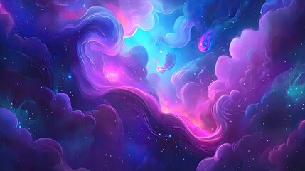 Obraz premium Vibrant Cosmic Cloudscape Swirling Nebulae In Space