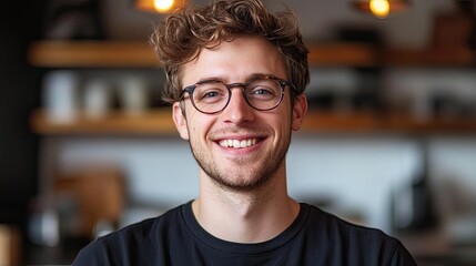 Fototapeta premium Happy Young Man Smiling Wearing Glasses