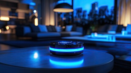 Illuminated Smart Home Control Device In Modern Living Room