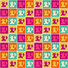 Seamless print wallpaper background with cats art decor design endless vector illustration for textile, paper, pack etc	
