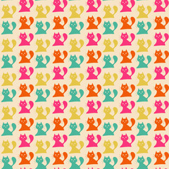 Seamless print wallpaper background with cats art decor design endless vector illustration for textile, paper, pack etc	
