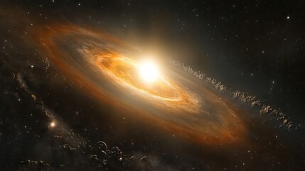 Bright Star System with a Glowing Orange Nebula