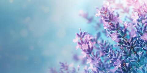 Obraz premium lavender growing flowers on light background with soft focus copy space pastel wallpaper