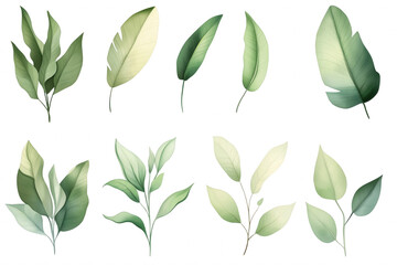 Naklejka premium A set of green leaves with some of them being larger than others
