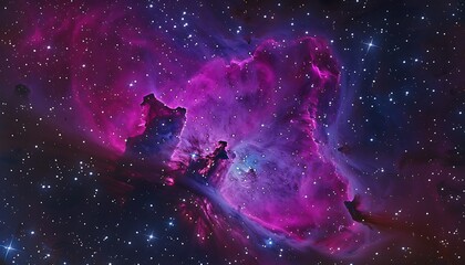 Fototapeta premium Pink and purple nebula, starry space background, high detail, sharp focus, HD camera quality.