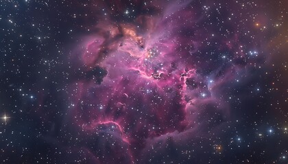 Obraz premium Radiant nebula with pink and purple tones, stars dotting the space around it.