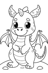 Fototapeta premium Cute Coloring Page Dragon Ready to Be Colored