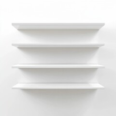 Minimalist white shelves against a clean wall, perfect for modern decor or styling.