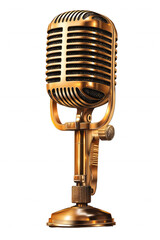 Fototapeta premium A microphone with a gold finish is displayed on a white background