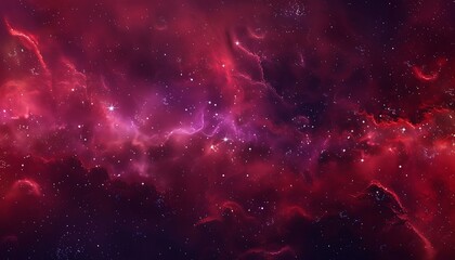 Fototapeta premium Red and purple nebula clouds, stars, dark fantasy space background, banner design.