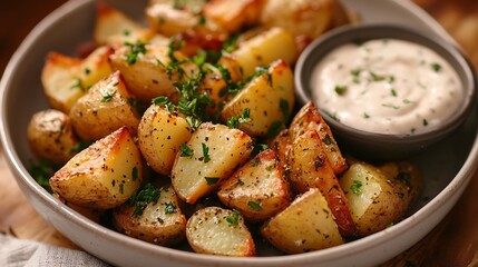 Complementary Side Dish Sauce, Herb-Roasted Baby Potatoes with Garlic Aioli Dip - A Crispy and Savory Side Dish