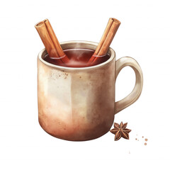 A mug of hot chocolate with cinnamon sticks in it