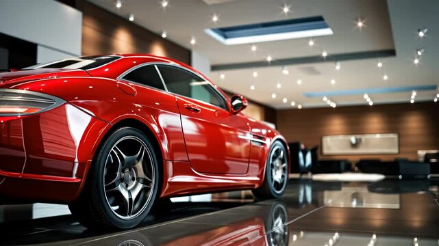 New red cars in the VIP salon, presented in the auto center for sale or rent
