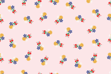 Seamless floral pattern, liberty ditsy print | White daisy flowers | Yellow Groovy flower | Design for pillow, blanket, rug, carpet, fabric, fashion, clothing, wallpaper, accessory