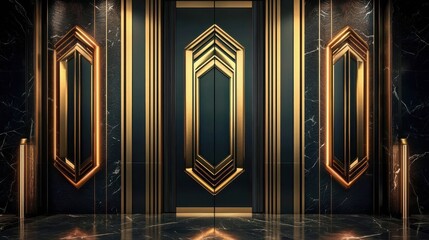 Stunning art deco doors featuring intricate golden designs.
